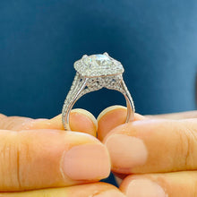 Load image into Gallery viewer, 14k Solid White Gold Cushion And Round Cut Natural Diamond Engagement Ring Double Halo, Split Shank 2.50ctw