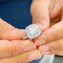 Load image into Gallery viewer, 14k Solid White Gold Cushion And Round Cut Natural Diamond Engagement Ring Double Halo, Split Shank 2.50ctw