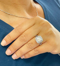 Load image into Gallery viewer, 14k Solid White Gold Cushion And Round Cut Natural Diamond Engagement Ring Double Halo, Split Shank 2.50ctw