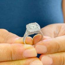Load image into Gallery viewer, 14k Solid White Gold Cushion And Round Cut Natural Diamond Engagement Ring Double Halo, Split Shank 2.50ctw