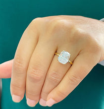 Load image into Gallery viewer, 14K Solid Rose Gold Cushion Cut Forever One Moissanite And Round Cut Natural Diamonds Engagement Ring Solitaire Four Prong set 3.75ctw