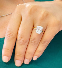 Load image into Gallery viewer, 14K Solid Rose Gold Cushion Cut Forever One Moissanite And Round Cut Natural Diamonds Engagement Ring Solitaire Four Prong set 3.75ctw