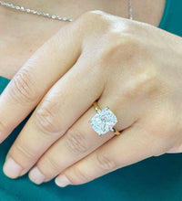 Load image into Gallery viewer, 14K Solid Rose Gold Cushion Cut Forever One Moissanite And Round Cut Natural Diamonds Engagement Ring Solitaire Four Prong set 3.75ctw