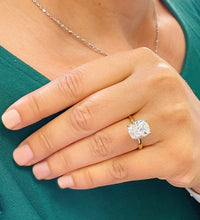 Load image into Gallery viewer, 14K Solid Rose Gold Cushion Cut Forever One Moissanite And Round Cut Natural Diamonds Engagement Ring Solitaire Four Prong set 3.75ctw