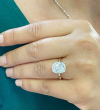 Load image into Gallery viewer, 14K Solid Rose Gold Cushion Cut Forever One Moissanite And Round Cut Natural Diamonds Engagement Ring Solitaire Four Prong set 3.75ctw