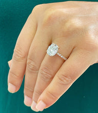 Load image into Gallery viewer, 14K Solid Rose Gold Cushion Cut Moissanite And Round Cut Natural Diamonds Engagement Ring Solitaire Four Prong set 3.75ctw