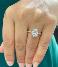 Load image into Gallery viewer, 14K Solid Rose Gold Cushion Cut Moissanite And Round Cut Natural Diamonds Engagement Ring Solitaire Four Prong set 3.75ctw