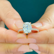 Load image into Gallery viewer, 14K Solid Rose Gold Cushion Cut Forever One Moissanite And Round Cut Natural Diamonds Engagement Ring Solitaire Four Prong set 3.75ctw