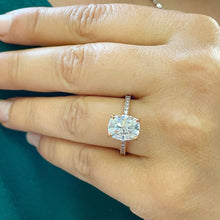 Load image into Gallery viewer, 14K Solid Rose Gold Cushion Cut Moissanite And Round Cut Natural Diamonds Engagement Ring Solitaire Four Prong set 3.75ctw