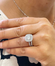 Load image into Gallery viewer, 14k solid white gold cushion cut diamond engagement ring and band art deco double halo natural diamonds bridal wedding set 1.85ctw