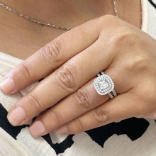 Load image into Gallery viewer, GIA/IGI Certified 14k Solid White Gold Cushion And Round Cut Diamond Engagement Ring And Band Double Halo Bridal Wedding Set 1.85ctw F-VS2