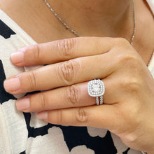 Load image into Gallery viewer, 14k solid white gold cushion cut diamond engagement ring and band art deco double halo natural diamonds bridal wedding set 1.85ctw