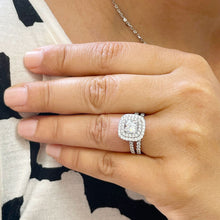 Load image into Gallery viewer, 14k solid white gold cushion cut diamond engagement ring and band art deco double halo natural diamonds bridal wedding set 1.85ctw