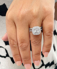 Load image into Gallery viewer, GIA/IGI Certified 14k Solid White Gold Cushion And Round Cut Diamond Engagement Ring And Band Double Halo Bridal Wedding Set 1.85ctw F-VS2
