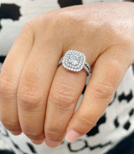 Load image into Gallery viewer, 14k Solid White Gold Cushion Cut Moissanite And Natural Diamond Engagement Ring And Band Bridal Wedding Double Halo 2.00ct