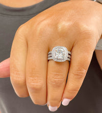 Load image into Gallery viewer, 14k White Solid Gold Cushion Cut Forever One Moissanite and Natural Diamond Engagement Ring And Two Bands Bezel Set 3.80ct