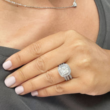Load image into Gallery viewer, 14k White Solid Gold Cushion Cut Moissanite and Natural Diamond Engagement Ring And Two Bands Bezel Set 3.80ct