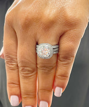 Load image into Gallery viewer, 14k White Solid Gold Cushion Cut Moissanite and Natural Diamond Engagement Ring And Two Bands Bezel Set 3.80ct