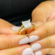 Load image into Gallery viewer, 14k solid yellow gold princess cut Forever One Moissanite engagement ring deco Bridal Wedding Anniversary Solitaire Prong Setting 3.00ct