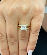 Load image into Gallery viewer, 14k solid yellow gold princess cut Forever One Moissanite engagement ring deco Bridal Wedding Anniversary Solitaire Prong Setting 3.00ct