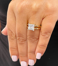Load image into Gallery viewer, 14k solid yellow gold princess cut Moissanite engagement ring deco Bridal Wedding Anniversary Solitaire Prong Setting 3.00ct