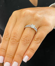 Load image into Gallery viewer, 14k solid white gold princess cut moissanite and natural diamond engagement ring and band, wedding, anniversary 2.50ct