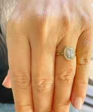 Load image into Gallery viewer, 14k Solid Yellow Gold Oval Cut Oval Moissanite and Round Natural Diamond Engagement Ring Bezel Set, Bridal Propose 1.20ctw