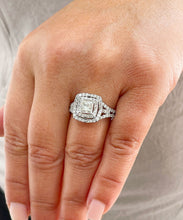 Load image into Gallery viewer, Double Halo Split Shank 14k White Gold Princess Cut Moissanite and Round Cut Natural Diamond Engagement Ring 1.70ctw