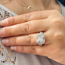 Load image into Gallery viewer, 14K Solid White Gold Princess And Round Cut Natural Diamond Engagement Ring Double Halo Split Shank Design 1.45ctw