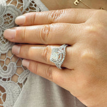 Load image into Gallery viewer, GIA/IGI Certified 14K Solid White Gold Princess And Round Cut Diamond Engagement Ring Double Halo Split Shank Design 1.75ctw F-VS2