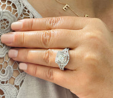 Load image into Gallery viewer, 14K Solid White Gold Princess And Round Cut Natural Diamond Engagement Ring Double Halo Split Shank Design 1.45ctw