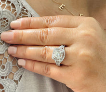 Load image into Gallery viewer, Double Halo Split Shank 14k White Gold Princess Cut Moissanite and Round Cut Natural Diamond Engagement Ring 1.70ctw