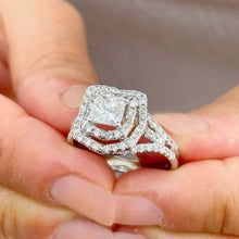 Load image into Gallery viewer, 14K Solid White Gold Princess And Round Cut Natural Diamond Engagement Ring Double Halo Split Shank Design 1.45ctw