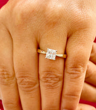 Load image into Gallery viewer, 14k solid yellow gold princess cut Forever One Moissanite engagement ring deco Bridal Wedding Anniversary Solitaire Prong Setting 1.20ct