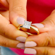 Load image into Gallery viewer, 14k solid yellow gold princess cut Forever One Moissanite engagement ring deco Bridal Wedding Anniversary Solitaire Prong Setting 1.20ct