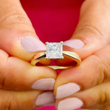 Load image into Gallery viewer, 14k solid yellow gold princess cut Forever One Moissanite engagement ring deco Bridal Wedding Anniversary Solitaire Prong Setting 1.20ct