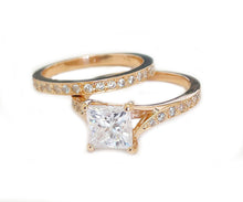 Load image into Gallery viewer, 14k Rose Gold Princess Cut Forever One Moissanite and Natural Diamond Engagement Ring And Band Wedding, Anniversary Bridal 2.10ct