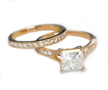 Load image into Gallery viewer, GIA/IGI Certified 14k Rose Gold Princess And Round Cut Diamond Engagement Ring And Band Wedding, Anniversary Bridal 2.10ct F-VS2