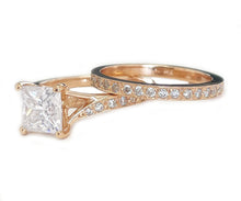 Load image into Gallery viewer, 14k Rose Gold Princess Cut Moissanite and Natural Diamond Engagement Ring And Band Wedding, Anniversary Bridal 2.10ct