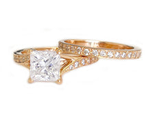 Load image into Gallery viewer, GIA/IGI Certified 14k Rose Gold Princess And Round Cut Diamond Engagement Ring And Band Wedding, Anniversary Bridal 2.10ct F-VS2