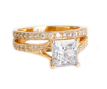 Load image into Gallery viewer, GIA/IGI Certified 14k Rose Gold Princess And Round Cut Diamond Engagement Ring And Band Wedding, Anniversary Bridal 2.10ct F-VS2