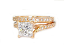 Load image into Gallery viewer, 14k Rose Gold Princess Cut Forever One Moissanite and Natural Diamond Engagement Ring And Band Wedding, Anniversary Bridal 2.10ct