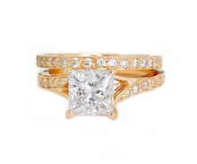 Load image into Gallery viewer, 14k Rose Gold Princess Cut Forever One Moissanite and Natural Diamond Engagement Ring And Band Wedding, Anniversary Bridal 2.10ct