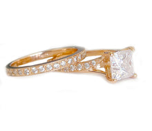 Load image into Gallery viewer, 14k Rose Gold Princess Cut Forever One Moissanite and Natural Diamond Engagement Ring And Band Wedding, Anniversary Bridal 2.10ct