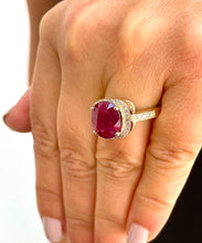 Load image into Gallery viewer, 14k yellow gold oval ruby and round cut natural diamond antique design ring Bridal Wedding Anniversary Halo Natural Diamonds 6.00ctw
