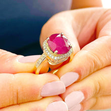 Load image into Gallery viewer, 14k yellow gold oval ruby and round cut natural diamond antique design ring Bridal Wedding Anniversary Halo Natural Diamonds 6.00ctw