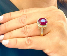 Load image into Gallery viewer, 14k yellow gold oval ruby and round cut natural diamond antique design ring Bridal Wedding Anniversary Halo Natural Diamonds 6.00ctw