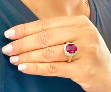 Load image into Gallery viewer, 14k yellow gold oval ruby and round cut natural diamond antique design ring Bridal Wedding Anniversary Halo Natural Diamonds 6.00ctw