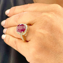 Load image into Gallery viewer, 14k yellow gold oval ruby and round cut natural diamond antique design ring Bridal Wedding Anniversary Halo Natural Diamonds 6.00ctw