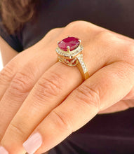 Load image into Gallery viewer, 14k yellow gold oval ruby and round cut natural diamond antique design ring Bridal Wedding Anniversary Halo Natural Diamonds 6.00ctw